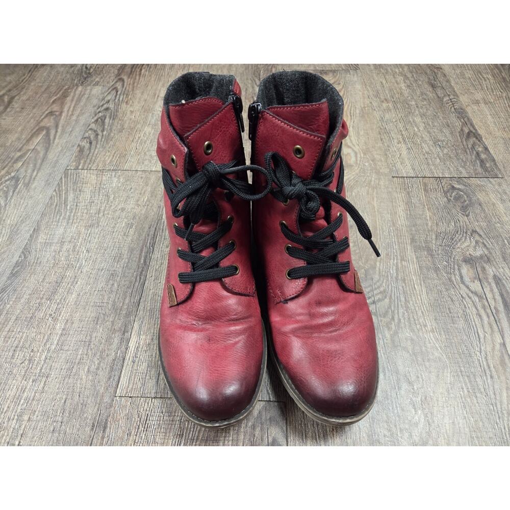 Rieker Women's Combat Boots Red Black Ankle Booties Euro 40 - US 9 or 9.5 Shoes - Picture 2 of 6